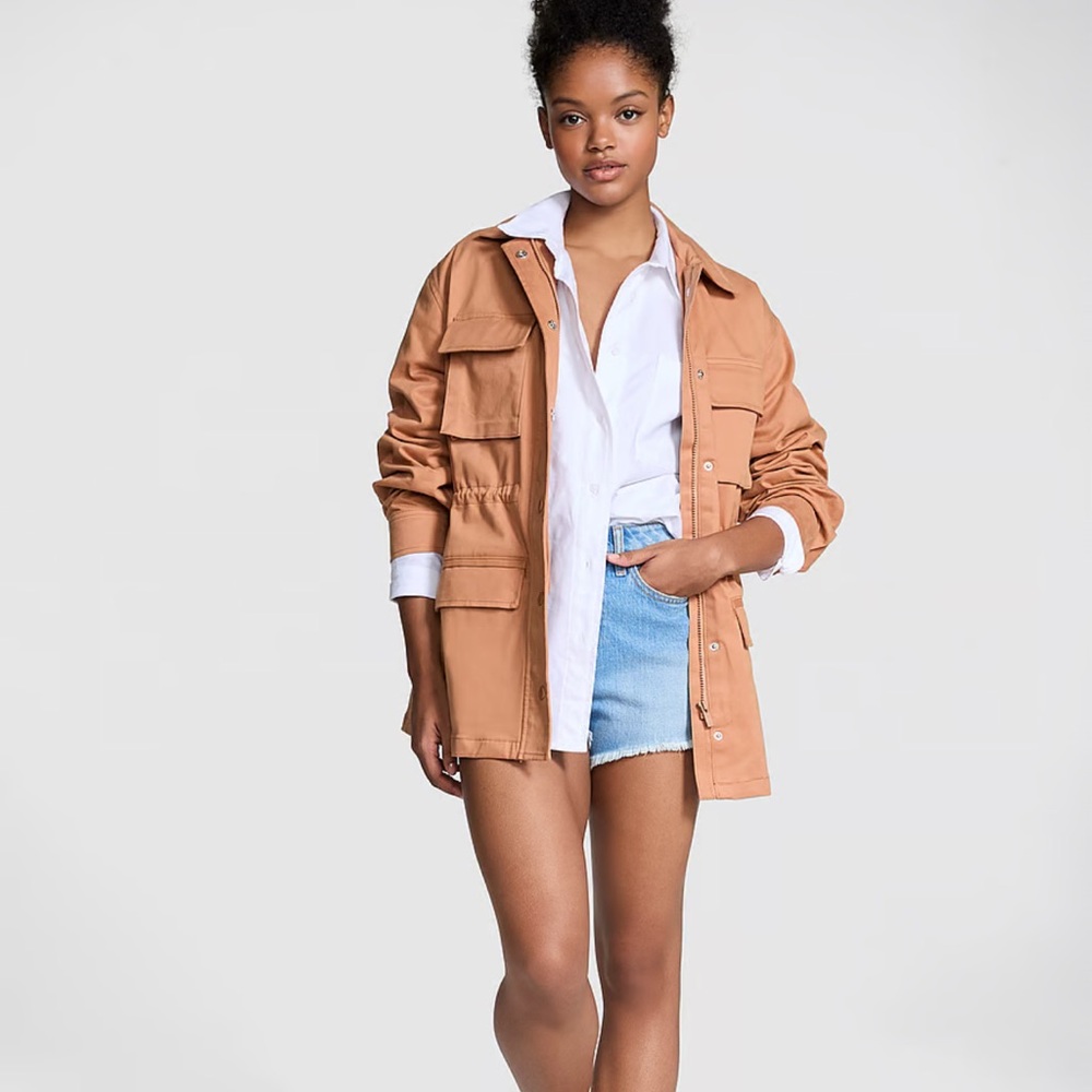 PINK Victoria's Secret Tan Utility Jacket with Relaxed Fit